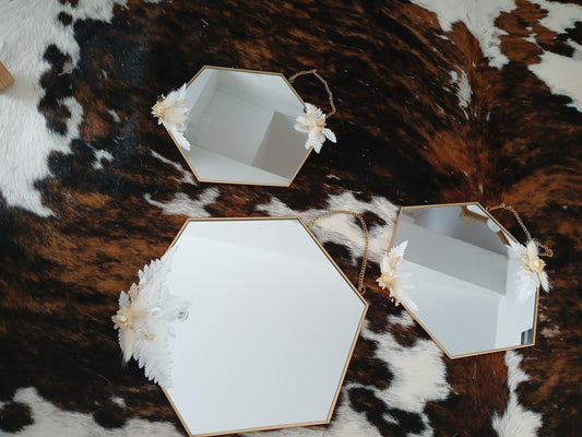 Trio de miroir hexagonal blanc