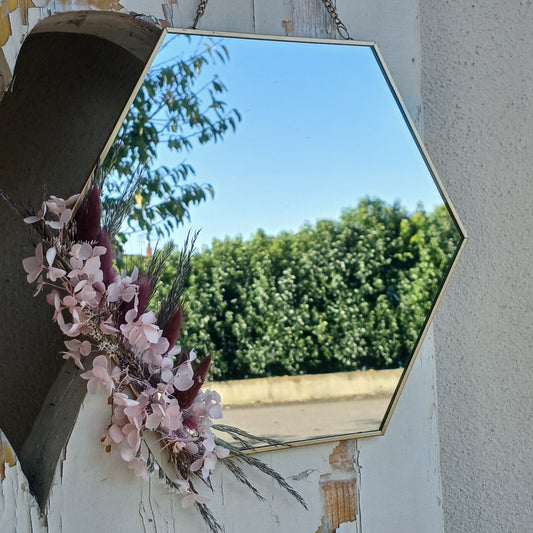 Miroir octogonal avec fleurs séchées